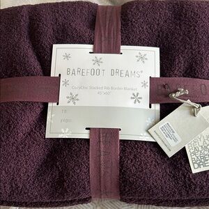Barefoot Dreams CozyChic Rib Border Blanket color BLACK CURRANT size 45”x60” NWT